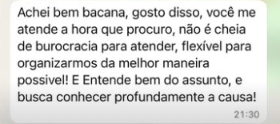 Depoimento enviado por cliente à Thuany Braz.