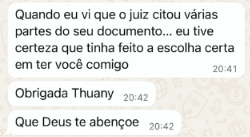 Depoimento enviado por cliente à Thuany Braz.